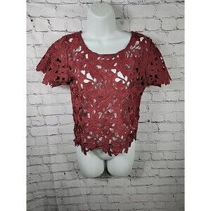 Atmosphere Womens Short Sleeve Lace Top Maroon Size Small 2/4